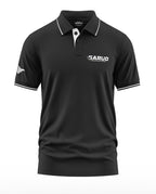Black men's polo t-shirt with GARUD Commando Force logo, short sleeves, and white trim