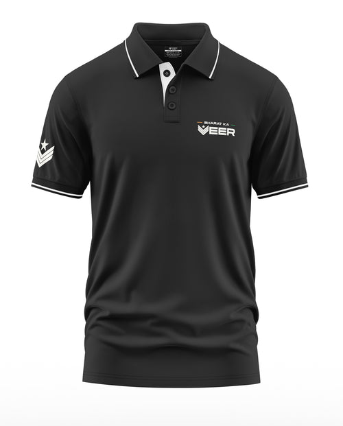 Black men's polo t-shirt with Bharat Ka Veer logo and military-inspired sleeve design