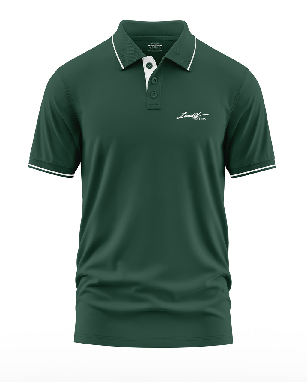 Men's dark green polo t-shirt with white trim and 'Limited Edition' chest text