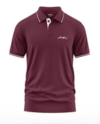 Men's maroon polo t-shirt with white trim and 'Limited Edition' chest print