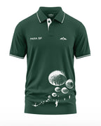 Green polo t-shirt with PARA SF text, parachute and aircraft graphics, full sleeve design