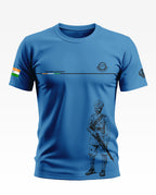 Blue men's t-shirt with Indian flag and Sikh Regiment soldier graphic, army-inspired design