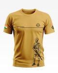 Yellow men's t-shirt with Sikh Regiment soldier graphic, Indian flag patch, and regimental logos