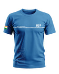 Blue BSF men's t-shirt with 'Duty Unto Death' text, barbed wire graphic, and Indian flag sleeve patch