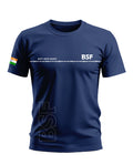 Navy blue men's t-shirt with BSF text, 'DUTY UNTO DEATH' slogan, barbed wire graphic, and Indian flag sleeve patch.