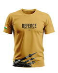 Yellow men's t-shirt with 'Defence Missile of India' text, missile graphic, and Indian flag sleeve print