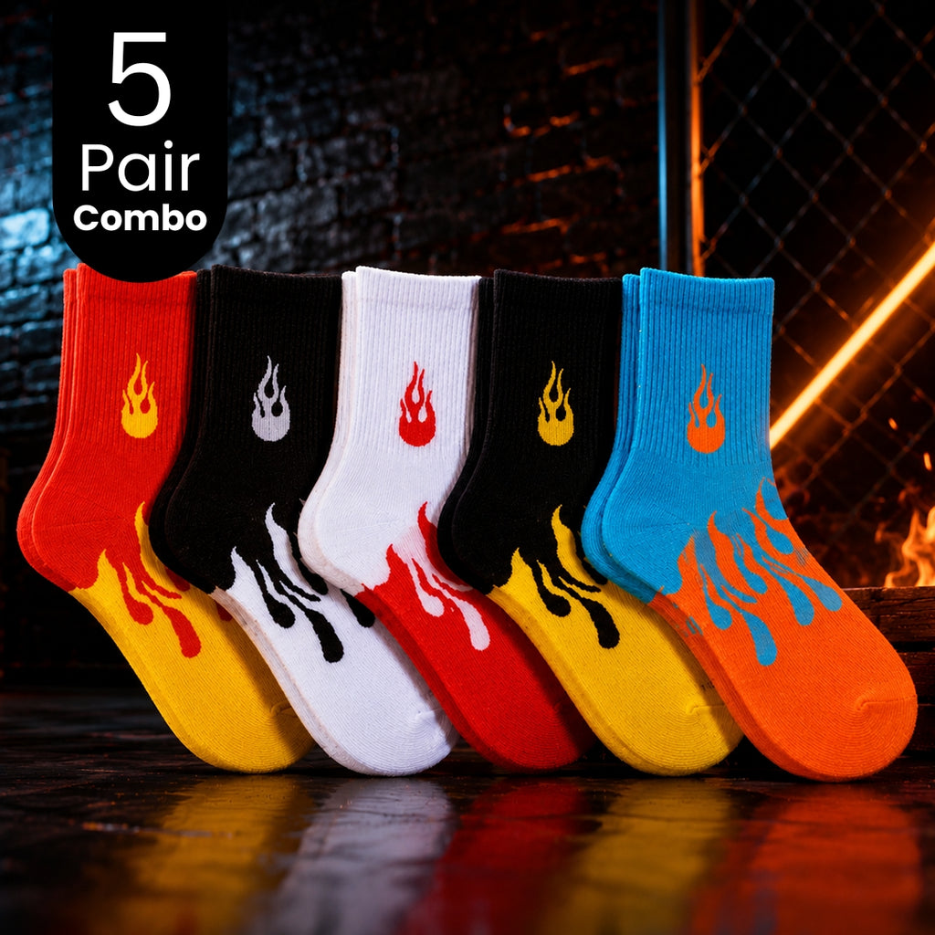 5-Pair Stylish Crew Fire Socks Combo
