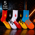5-Pair Stylish Crew Fire Socks Combo