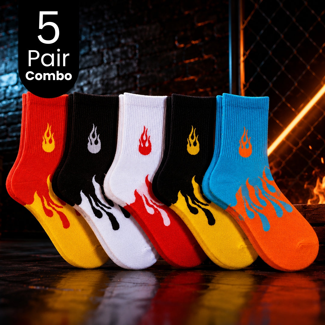 5-Pair Stylish Crew Fire Socks Combo