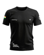 Black men's army-style t-shirt with Indian flag, white "ARMY" text, and printed graphics