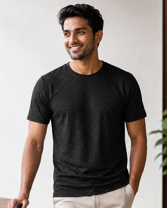 Cross Textured Jacquard Pattern T-Shirt