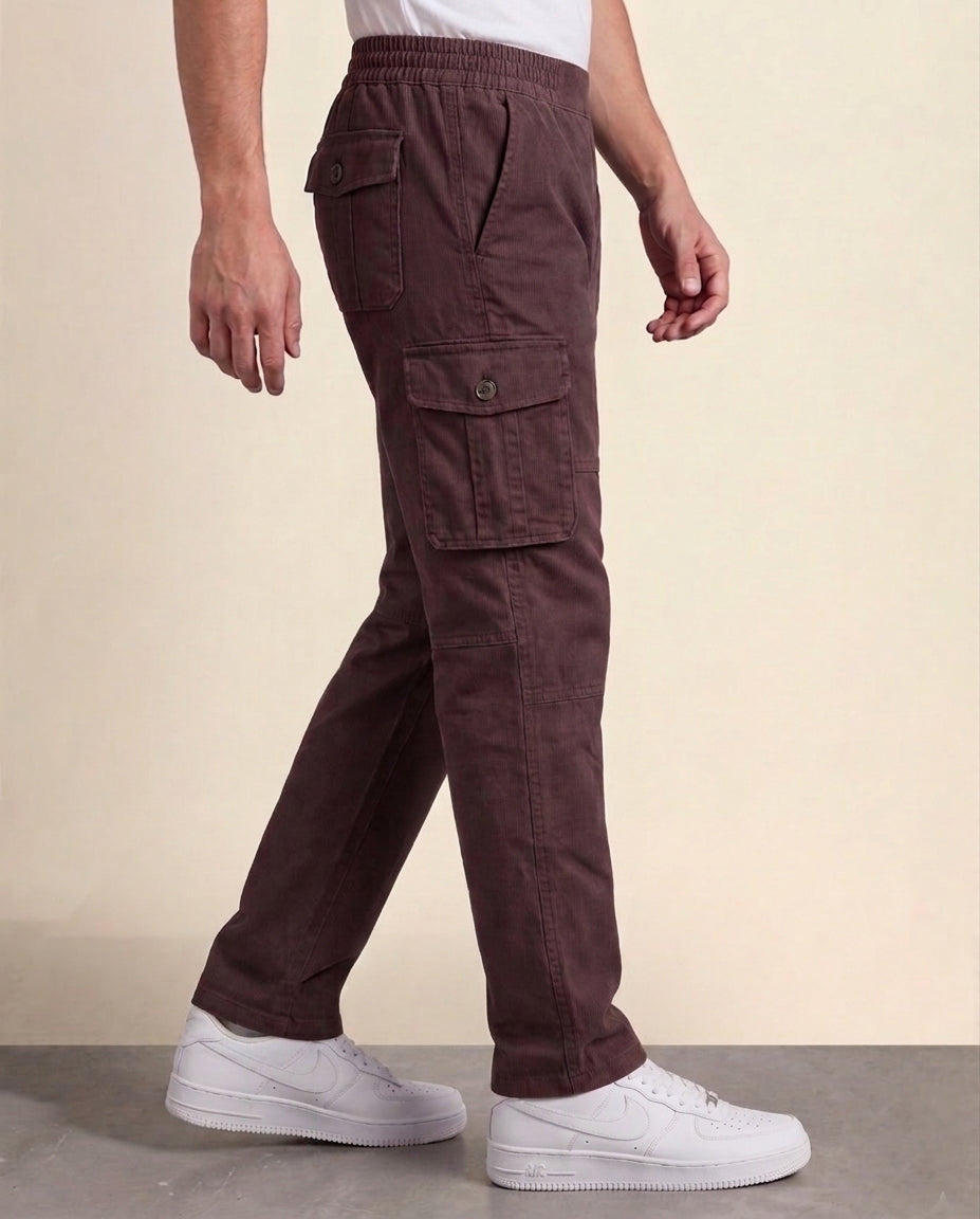 Brown Solid Cargo Pants For Men