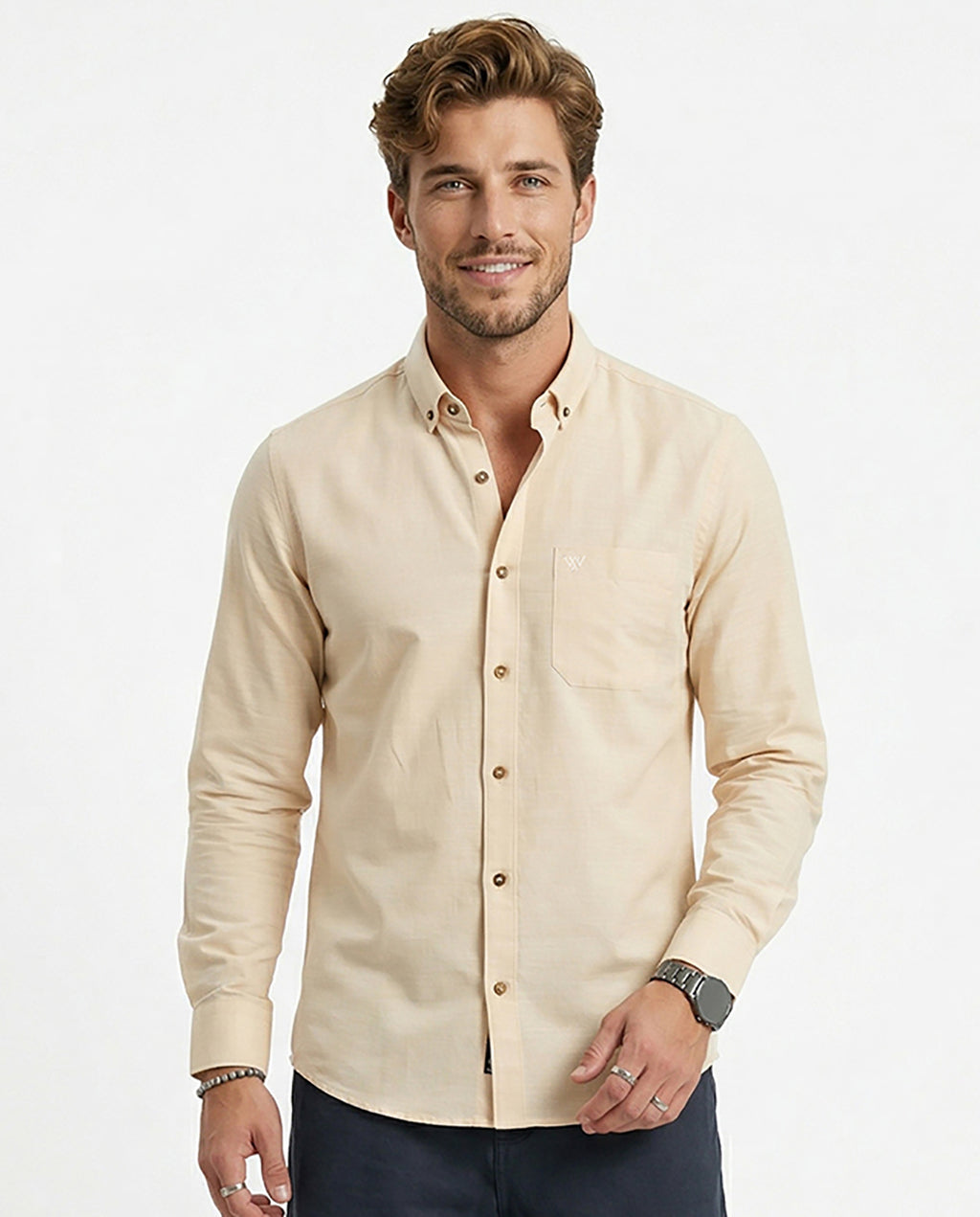 Full-Sleeve Breeze Linen Shirt in Sand Beige