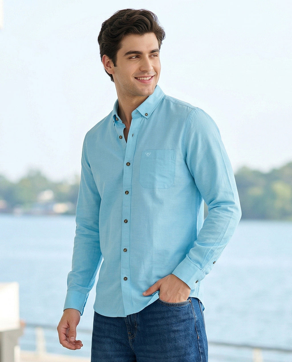 Full-Sleeve Breeze Linen Shirt in Sky Blue