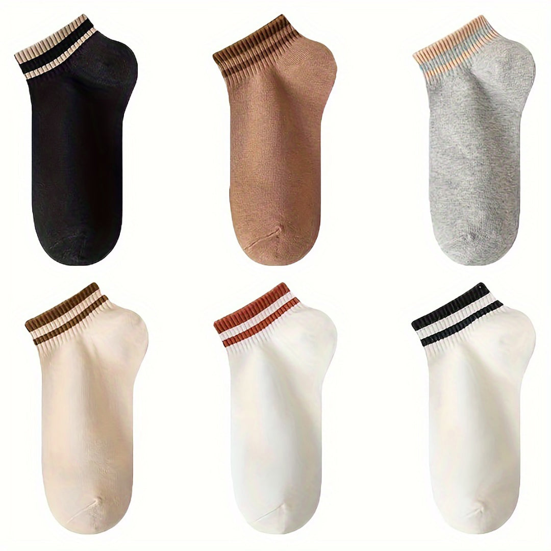 6-Pair Striped Ankle Crew Breathable Socks Combo
