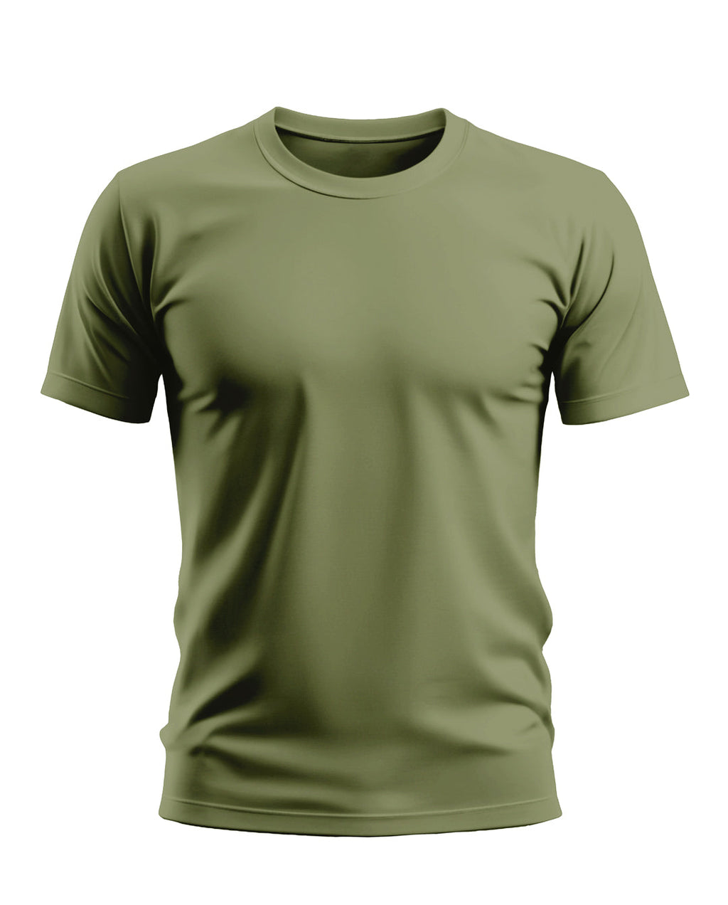 plain olive green men's t-shirt, short sleeves, crew neck, casual men's fashion