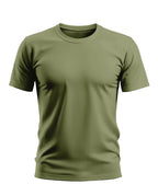 plain olive green men's t-shirt, short sleeves, crew neck, casual men's fashion