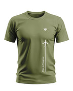 Olive green men's t-shirt with airplane graphic and 'Pilot in Progress' text on front