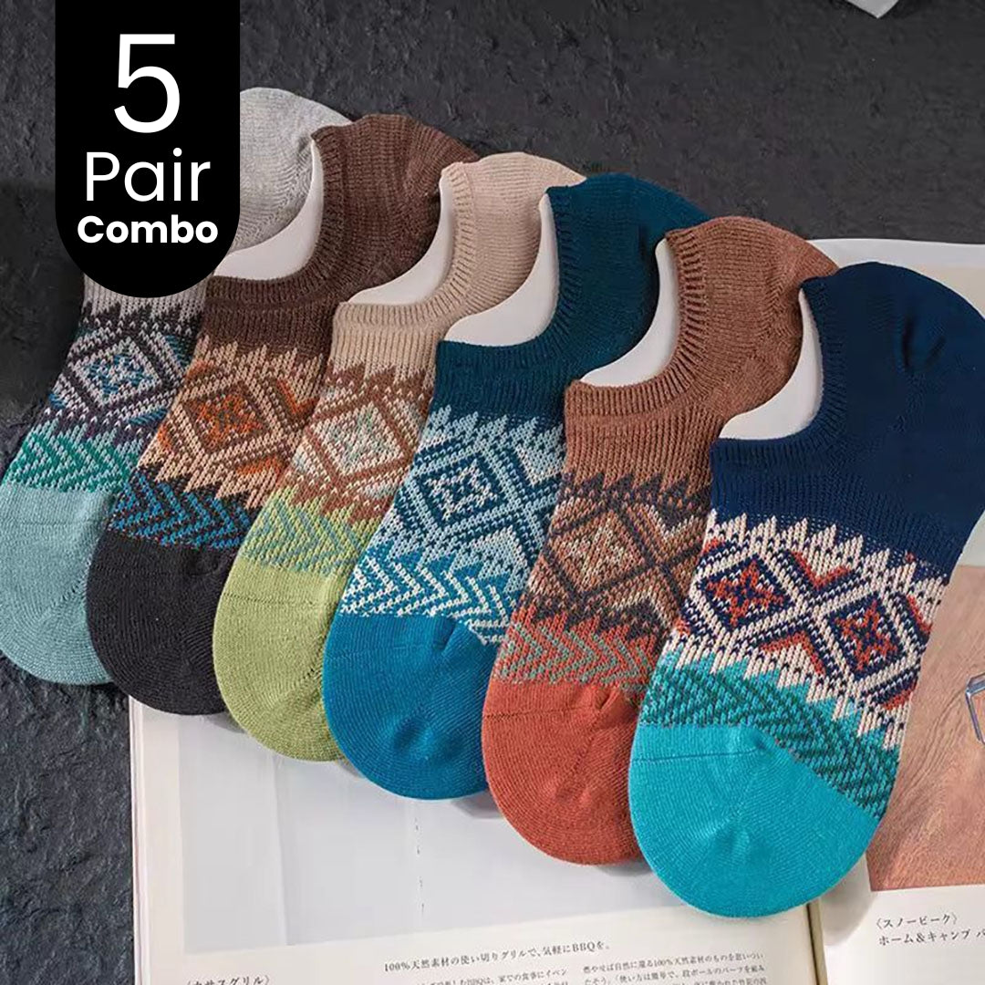 5-Pair Vintage Patterned Socks Combo