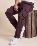 Brown Solid Cargo Pants For Men