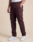 Brown Solid Cargo Pants For Men