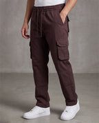 Brown Solid Cargo Pants For Men