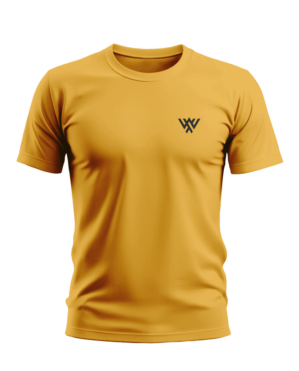 Yellow men's crew neck t-shirt with short sleeves and small chest logo